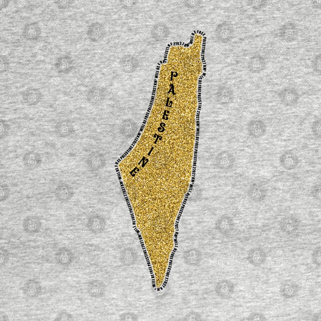 Palestinian Gold Glitter Map Area 27027 KM2 Palestine Will Be Free Solidarity Design -blk by QualiTshirt